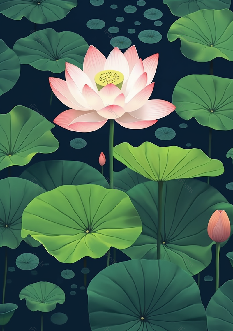 粉色含苞待放荷花手绘插图,插画/手绘图,插画/手绘图库,插画/手绘图下载,插画/手绘
